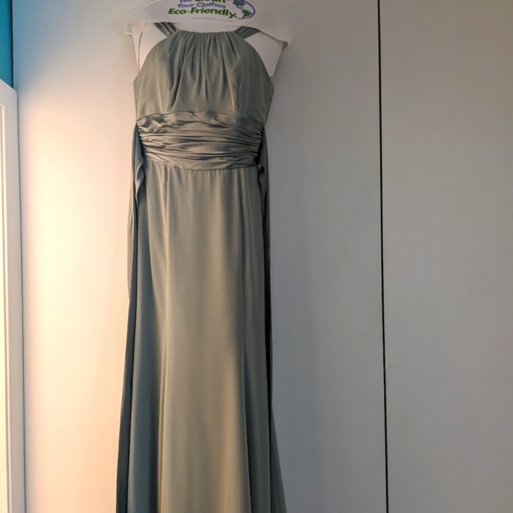 EUC David's Bridal dusty sage chiffon & silk charmeuse bridesmaid dress